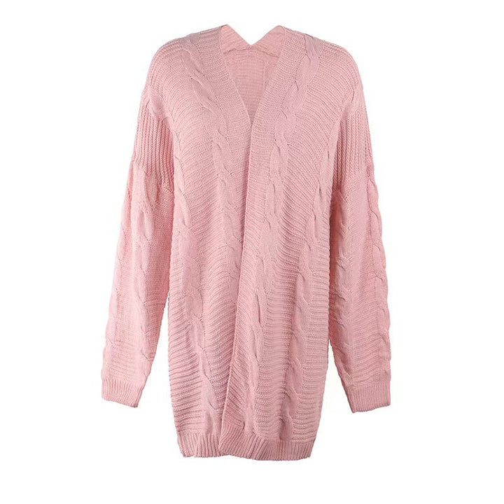 Damen nan langer oversize Strickcardigan mit Zopfmuster und V-Ausschnitt Echo Archiv
