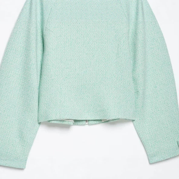 Damen Cropped Bouclé‑Blouson mit verdecktem Reißverschluss und Hemdkragen Echo Archiv