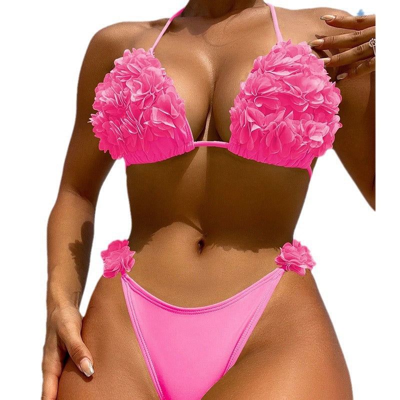 Damen Triangel-Bikini mit floralen Applikationen und hohem Schnitt Echo Archiv