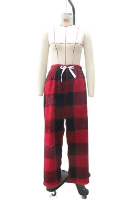 Damen nan kuschelige karierte Fleece-Hose mit Tunnelzugbund und weitem Bein Echo Archiv