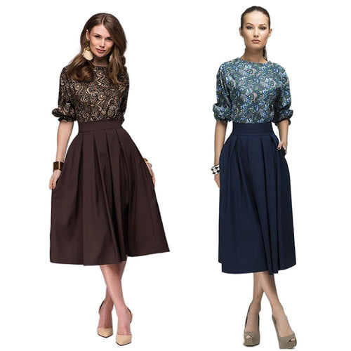 Damen Midikleid mit tailliertem Oberteil aus Jacquard und weitem Faltenrock Echo Archiv