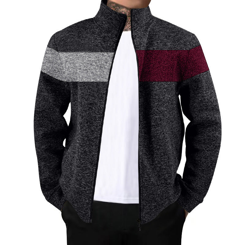Herren sportlicher Stehkragenpullover mit kontrastierenden Farbbereichen und hochwertiger Baumwolle Echoarchiv