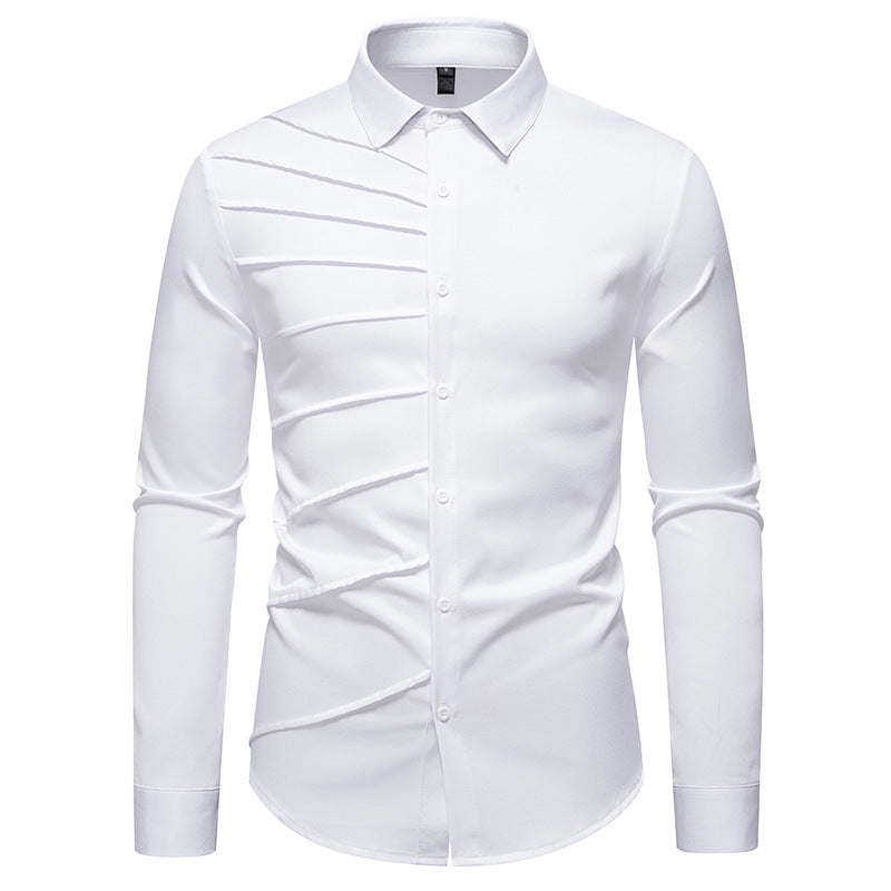 Herren Tailliertes Business-Hemd mit diagonalem Zierfalten-Design Echo Archiv