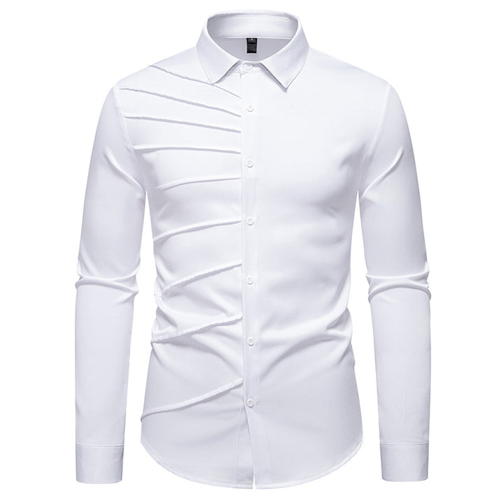 Herren Tailliertes Business-Hemd mit diagonalem Zierfalten-Design Echo Archiv