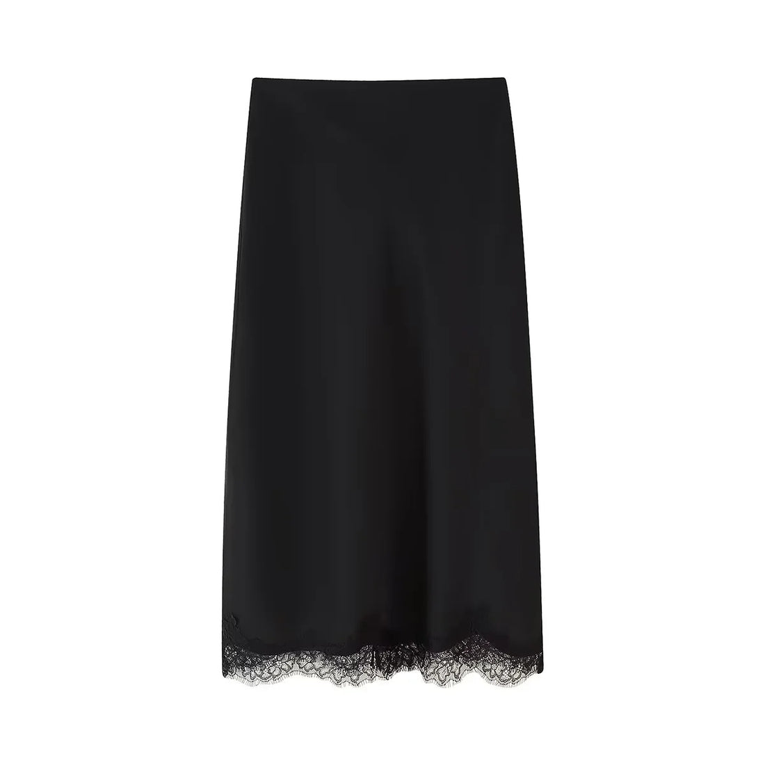 Damen Satin-Midirock als Unterrock mit elastischem Komfortbund und zarter Spitzenkante – Élara