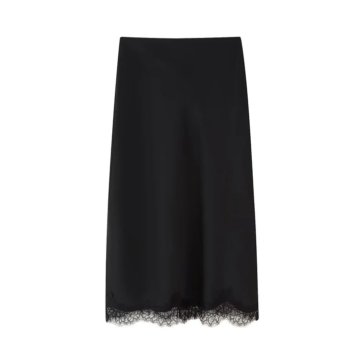 Damen nan Satin-Midirock als Unterrock mit elastischem Komfortbund und zarter Spitzenkante Echo Archiv