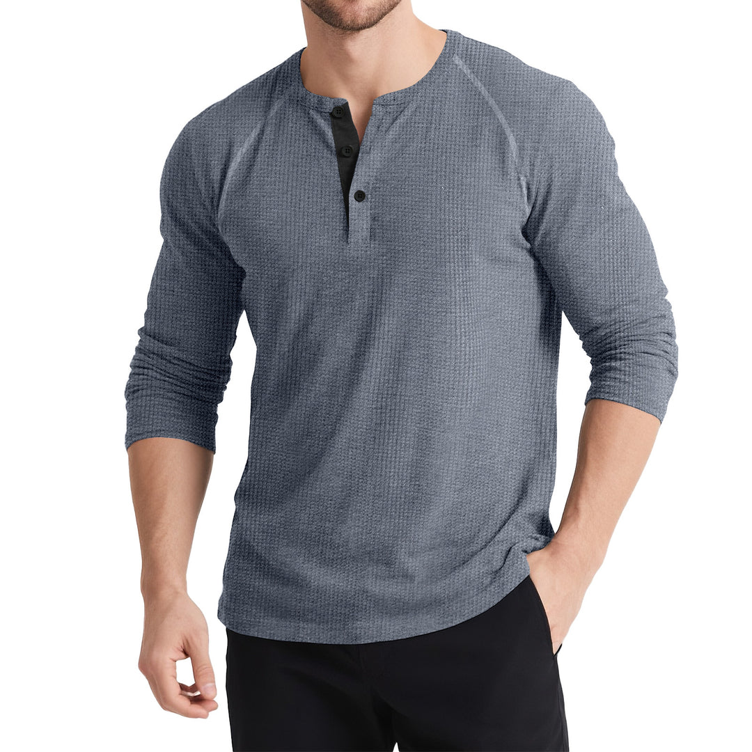 Herren Langarmshirt mit Knopfleiste und strukturierter Oberfläche Echoarchiv