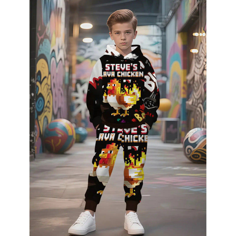 Unisex nan Kinder Jogginganzug mit Kapuzenpullover und detailreichem Auto-Print Echo Archiv