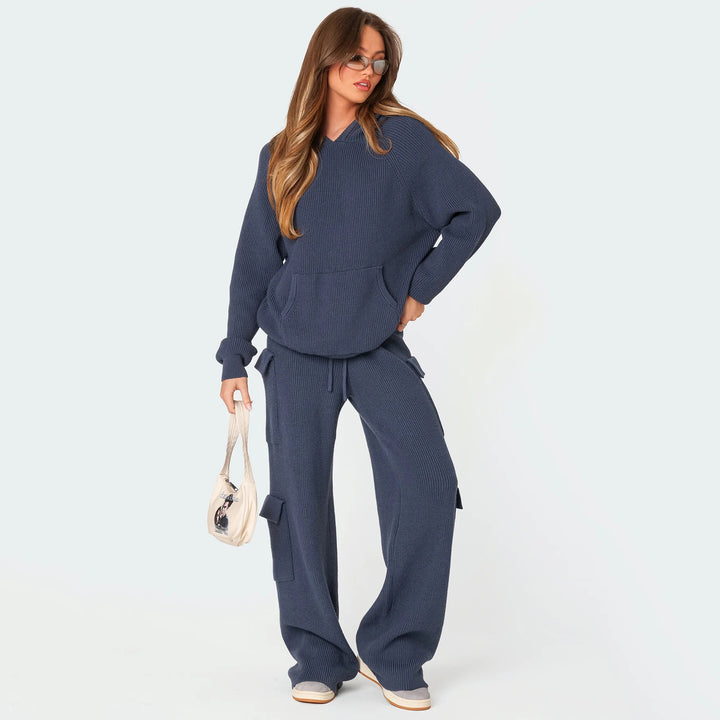 Damen nan gerippter Kapuzenpullover aus Feinstrick mit Kängurutasche und relaxed Fit Echo Archiv