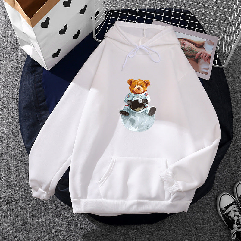 Damen weicher Oversize-Kapuzenpullover mit kawaii Pilzfrosch-Print, Kängurutasche und gerippten Bündchen – Auréline