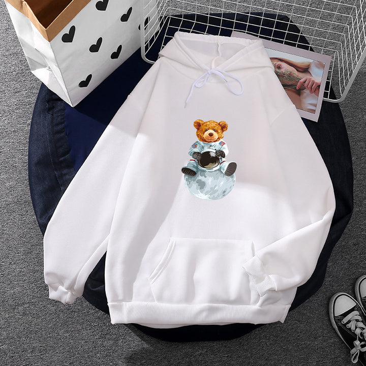 Damen weicher Oversize-Kapuzenpullover mit kawaii Pilzfrosch-Print, Kängurutasche und gerippten Bündchen – Auréline