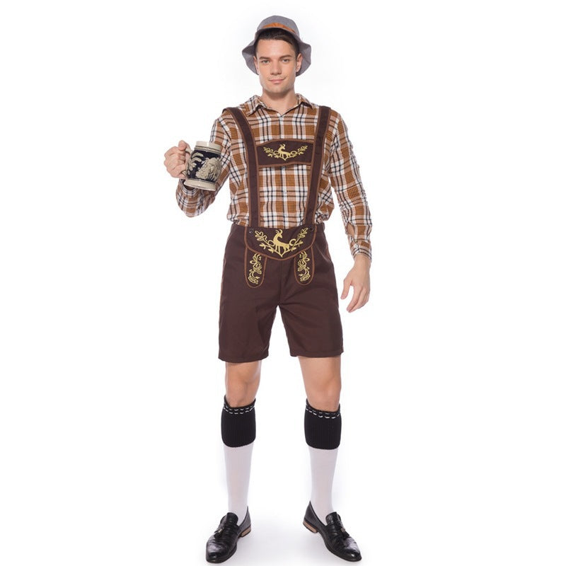Damen nan Trachten-Shorts Latzhose mit bestickter Vorderpasse, verstellbaren Trägern und kariertem Blusen-Set Echo Archiv