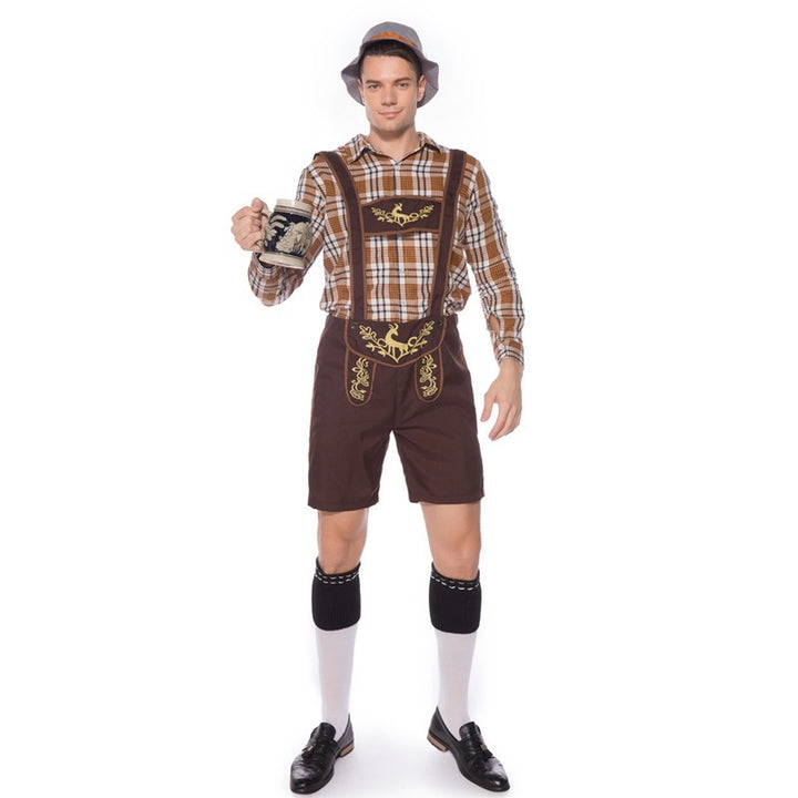 Damen nan Trachten-Shorts Latzhose mit bestickter Vorderpasse, verstellbaren Trägern und kariertem Blusen-Set Echo Archiv