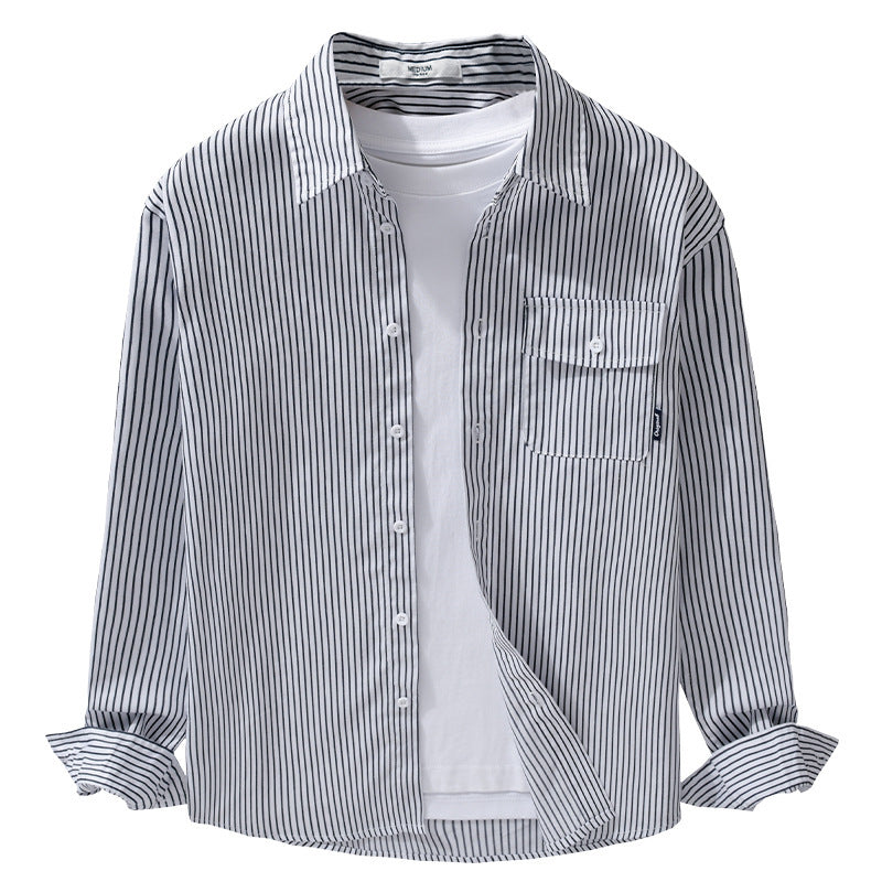 Herren Leichtes gestreiftes Hemdjacken-Overshirt aus Baumwoll-Leinenmix mit Brusttasche Echoarchiv