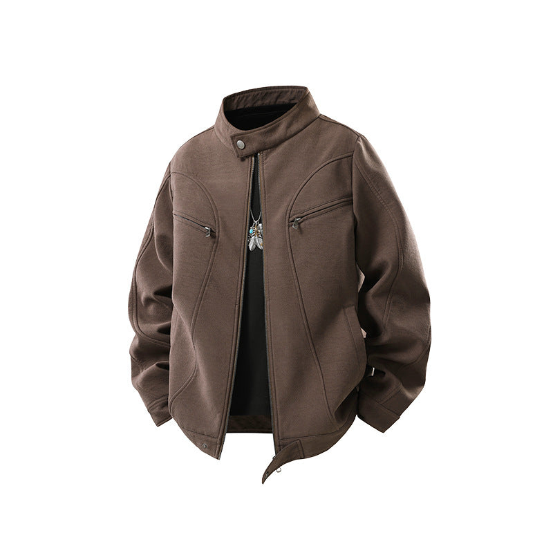 Herren Lässige Utility‑Jacke mit Stehkragen, Reißverschluss und Brusttaschen Echo Archiv