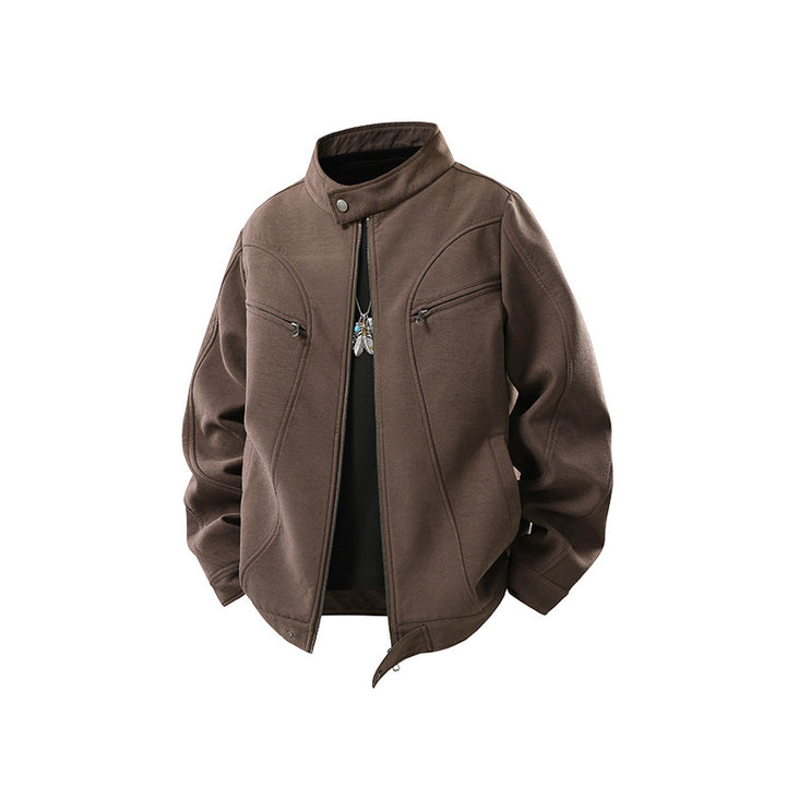 Herren Lässige Utility‑Jacke mit Stehkragen, Reißverschluss und Brusttaschen Echo Archiv