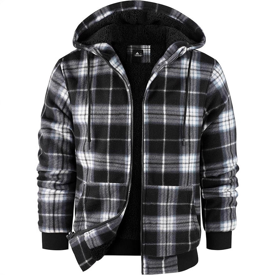 Herren Fleecejacke mit modernem Karomuster und kuscheligem Innenfutter Echoarchiv