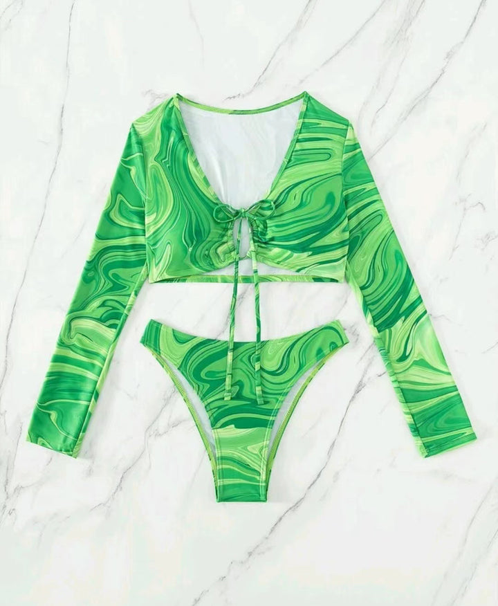 Damen Surf-Bikini-Set mit langärmligem Crop-Top und hochgeschnittenen Unterteilen Echo Archiv