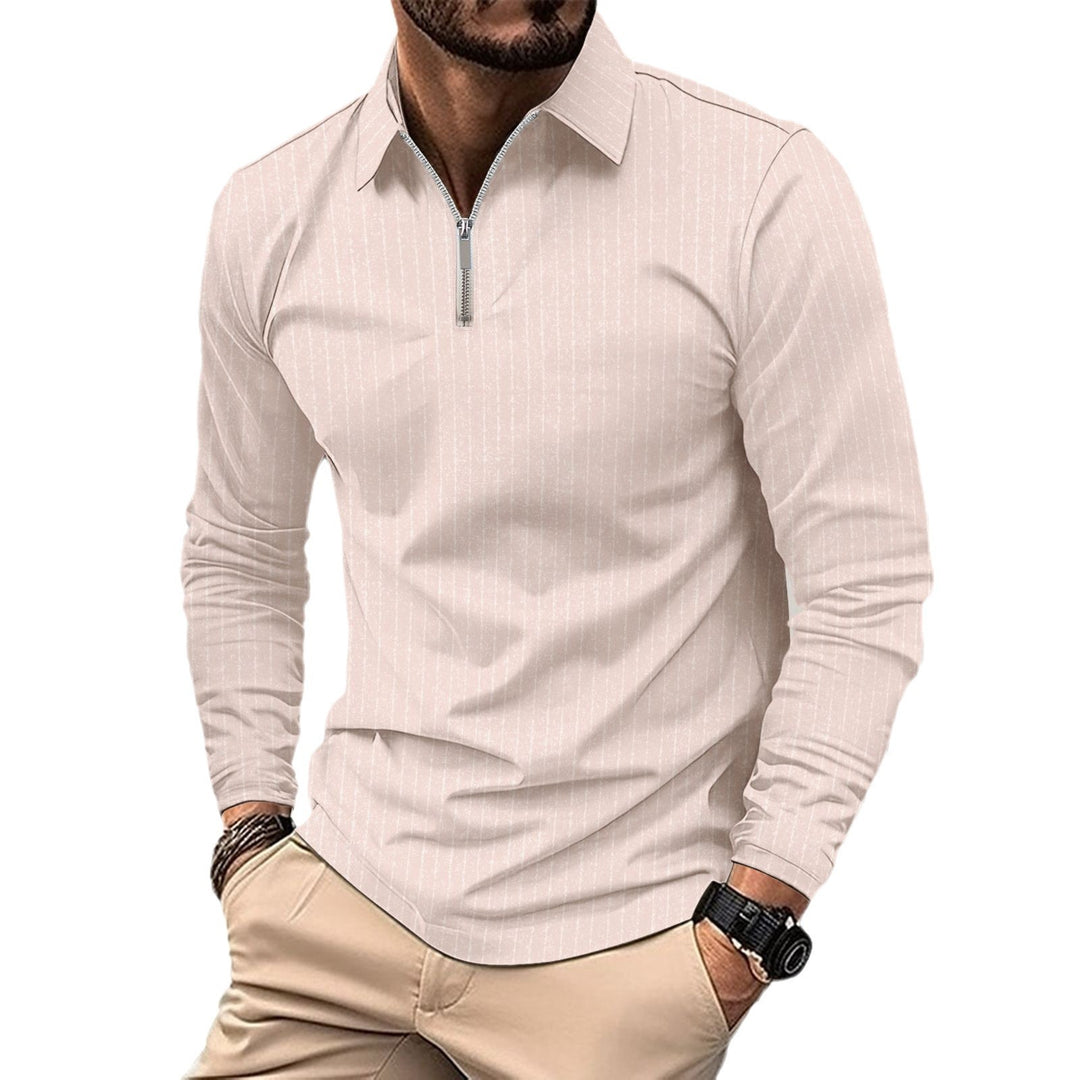 Herren langärmliges Poloshirt mit sportlichem Reißverschluss und strukturiertem Design Echoarchiv