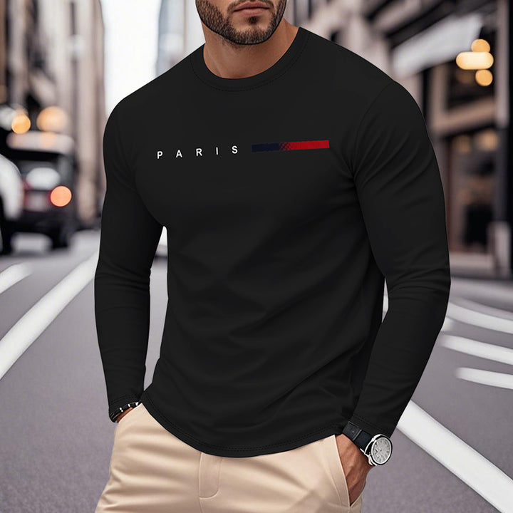 Herren Langarm T-Shirt mit modernem Paris-Druck und elastischem Saum Echoarchiv