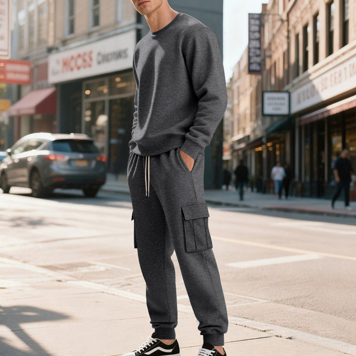 Herren Utility-Cargo-Jogger aus French Terry mit Mehrfachklappen & Tunnelzug – Bravaro