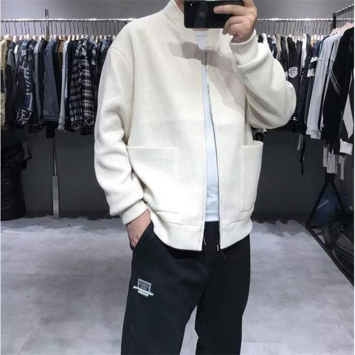 Herren Gerippte Zip-Strickjacke mit Stehblende und aufgesetzten Taschen Echoarchiv