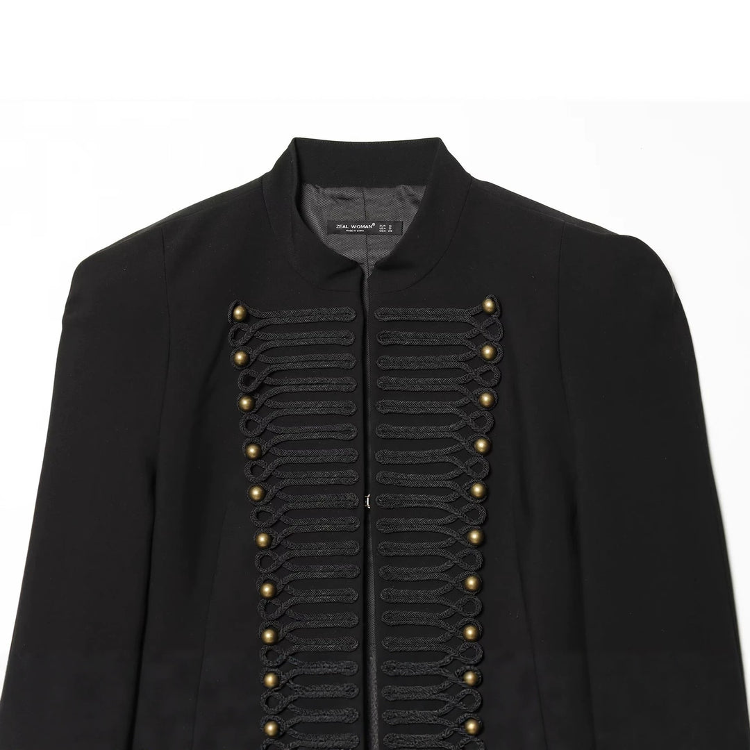 Damen Militärisch-inspirierte Cropped-Jacke mit Stehkragen und Zierkordeln Echo Archiv