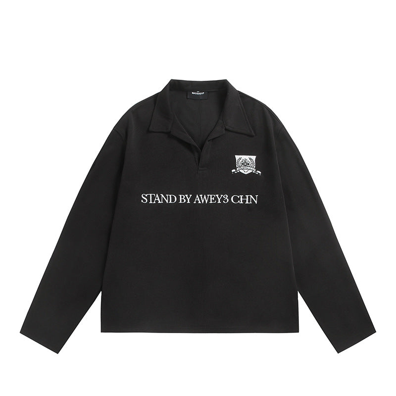 Unisex Langärmeliges Rugby-Polo mit offenem Kentkragen und Brustprint Echoarchiv