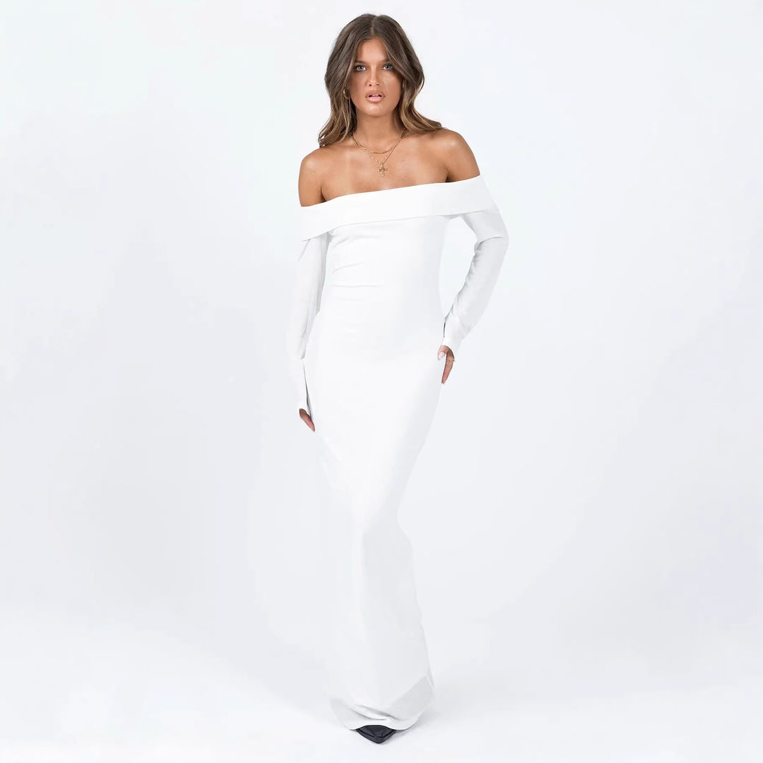 Damen Off-Shoulder Maxikleid mit langen Ärmeln und figurbetontem Schnitt Echo Archiv