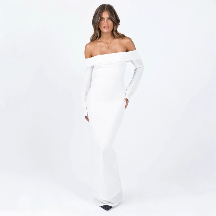 Damen Off-Shoulder Maxikleid mit langen Ärmeln und figurbetontem Schnitt Echo Archiv