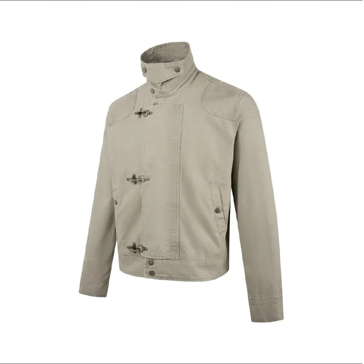 Herren modische Kurzjacke mit innovativen Schnallen und praktischem hochgeschlossenem Kragen Echoarchiv