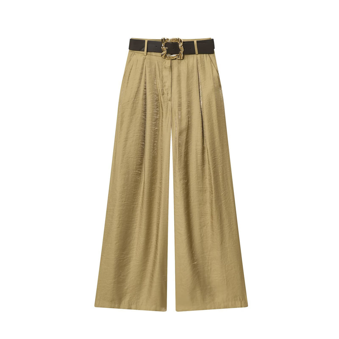 Damen High‑Waist Palazzo‑Hose mit Leoparden‑Print, weitem Bein und Ziergürtel Echo Archiv