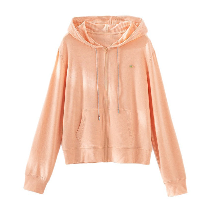 Damen leichte Kapuzen-Sweatjacke aus Slub-Jersey mit durchgehendem Reißverschluss und Kängurutaschen Echoarchiv