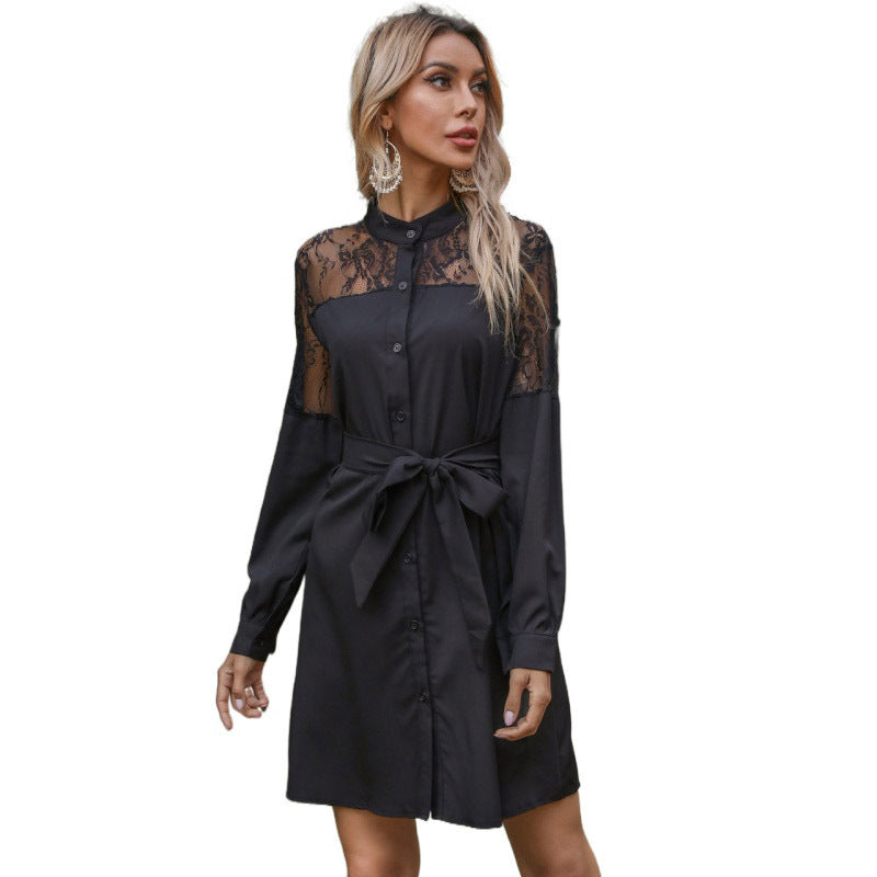 Damen Elegantes Hemdkleid mit Spitzenärmeln Echo Archiv