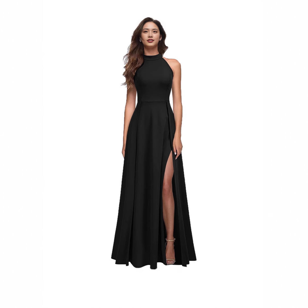 Damen Maxikleid mit Hohem Kragen und Seitlichem Schlitz Echoarchiv