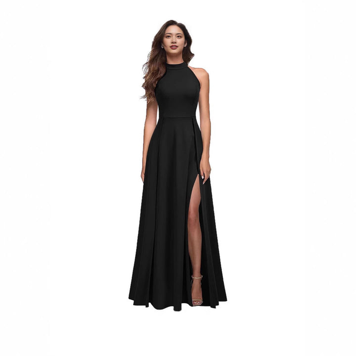 Damen Maxikleid mit Hohem Kragen und Seitlichem Schlitz Echoarchiv