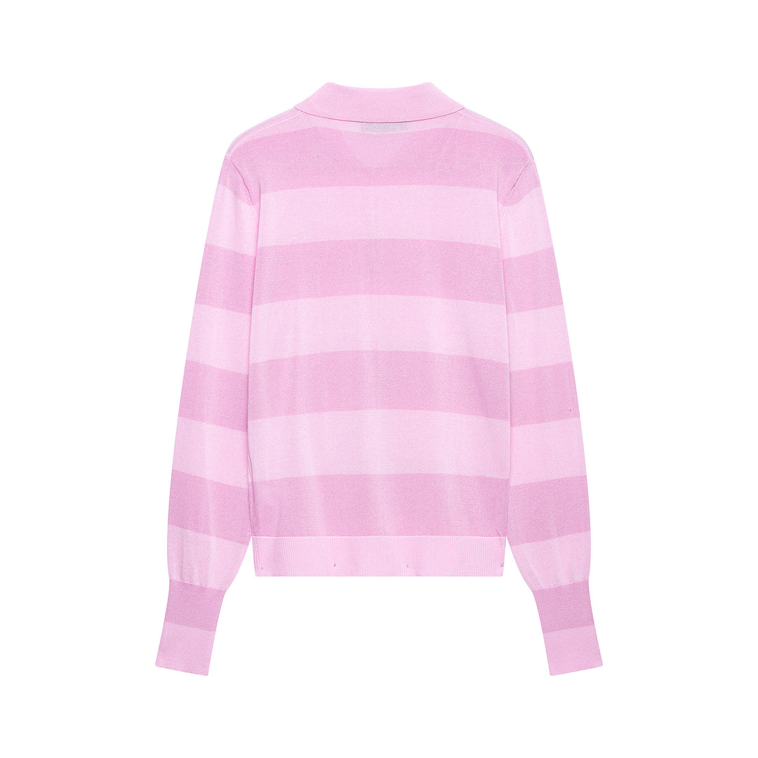 Damen Gestreifte Cropped Polo‑Strickjacke mit kastiger Silhouette und Rippbündchen Echoarchiv
