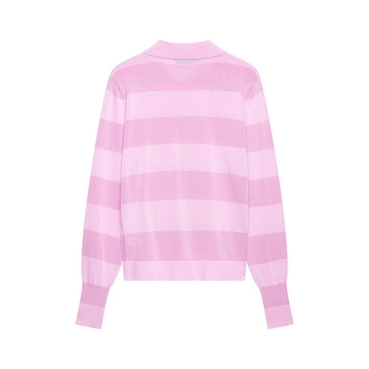 Damen Gestreifte Cropped Polo‑Strickjacke mit kastiger Silhouette und Rippbündchen Echoarchiv
