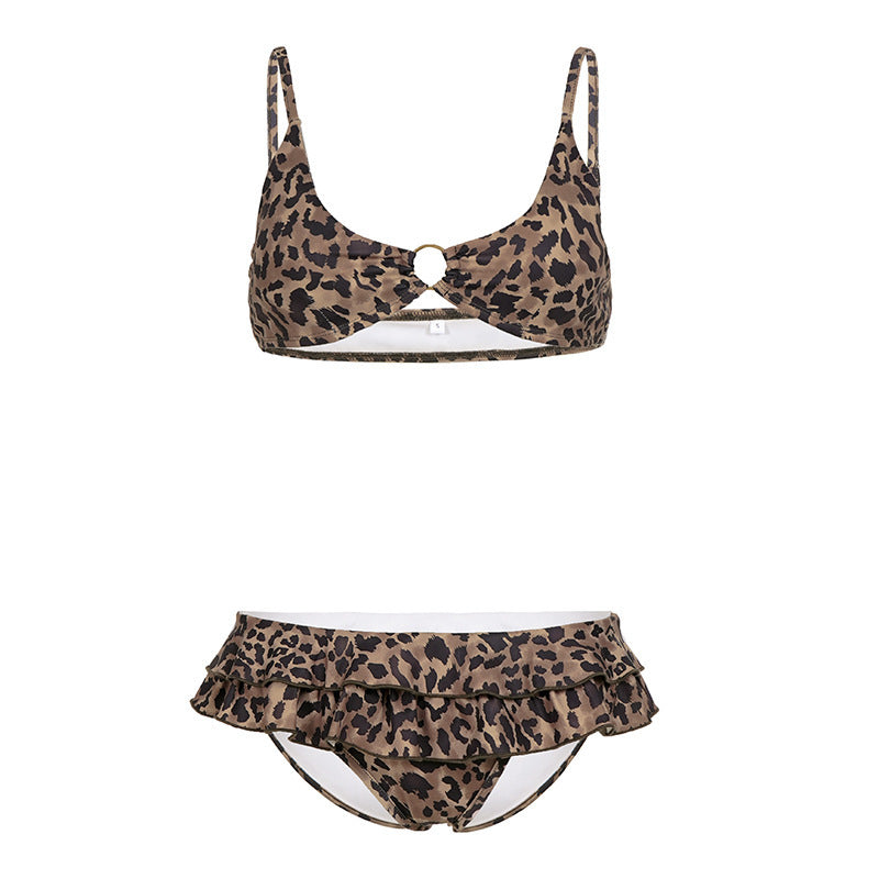 Damen Bikini-Set mit Rüschendetails und Leopardenmuster Echo Archiv