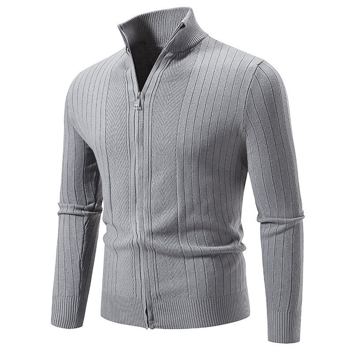 Herren Strickpullover mit hochschließendem Reißverschluss und feinem Rippdesign Echoarchiv