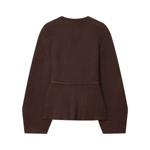 Damen taillierte Strickjacke mit tiefem V-Ausschnitt, Bindegürtel und kastigen Ärmeln – Veloura