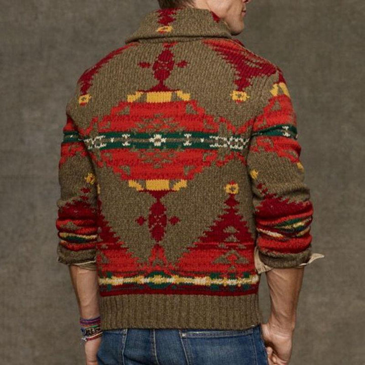Herren Grobstrickpullover mit einzigartigem Muster und hohem Kragen Echoarchiv