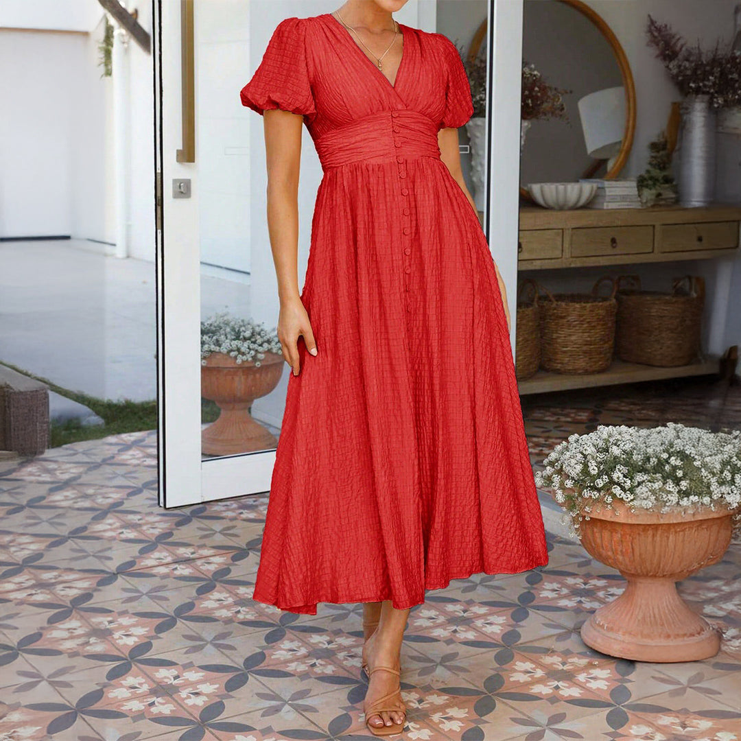 Damen Maxikleid mit V-Ausschnitt und luftigen Puffärmeln Echo Archiv