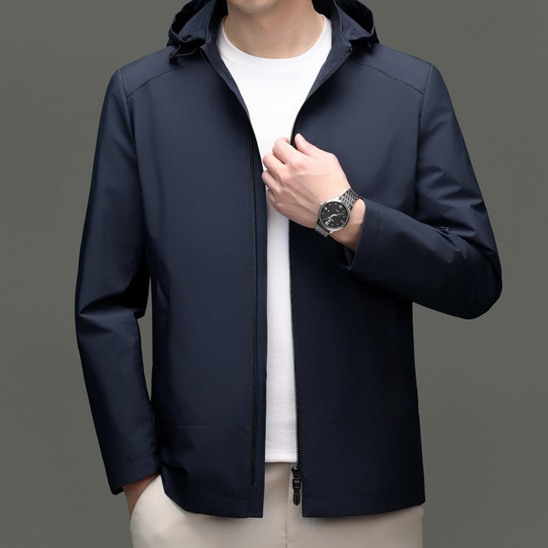Herren elegante Übergangsjacke mit verstellbarem Kapuzenkragen und wasserabweisendem Material Echoarchiv