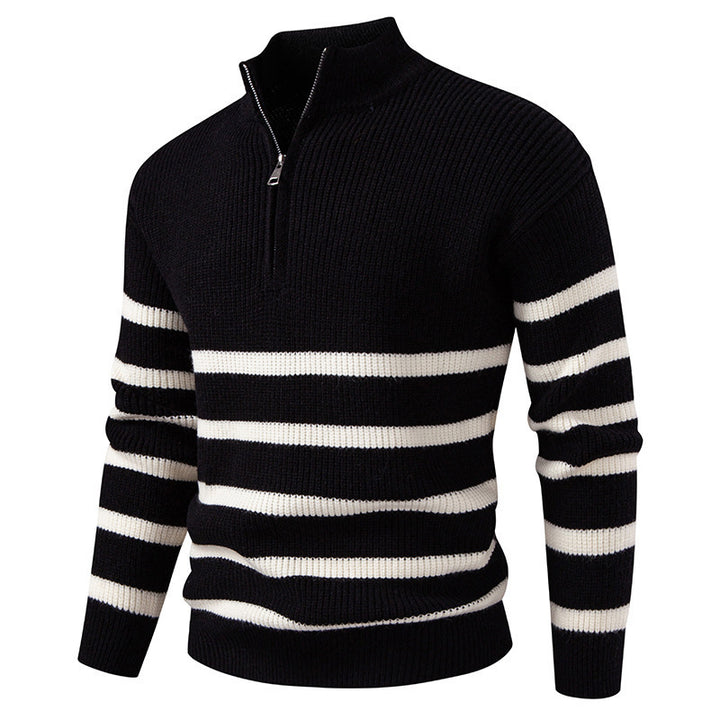 Herren Strickpullover mit halbem Reißverschluss und modernem Streifen-Design Echoarchiv