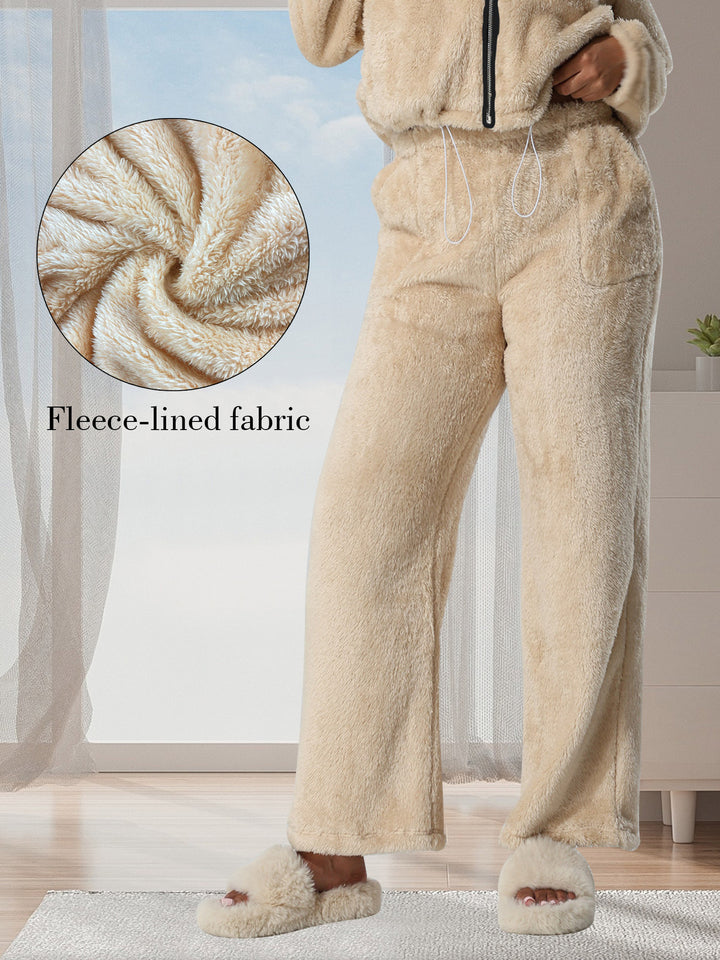 Damen Kuschelige Lounge‑Hose mit weitem Bein, Fleecegefüttert und Kordelzug – Avélisse