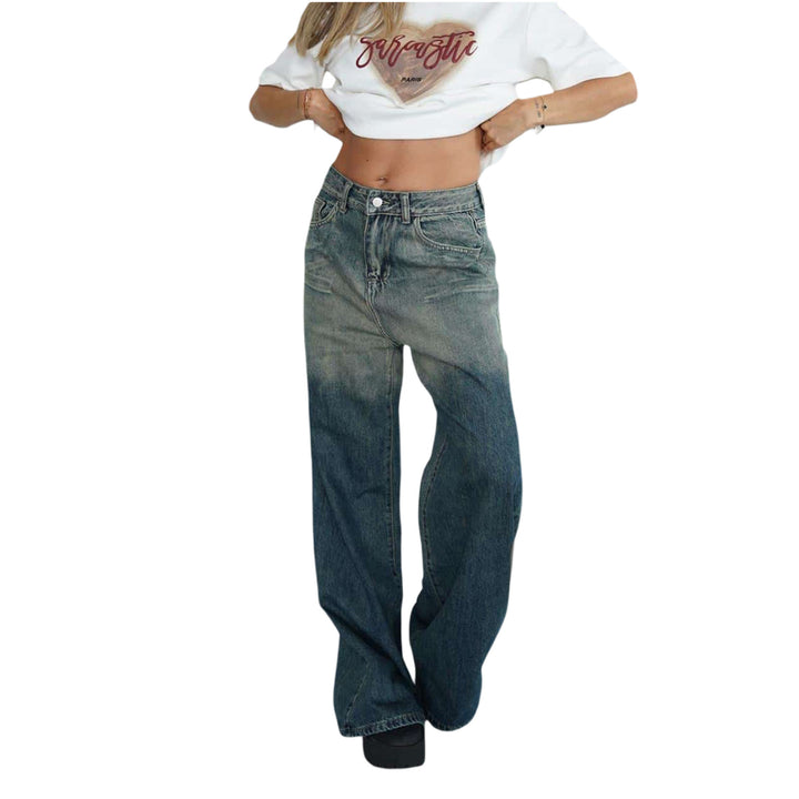 Damen lockere High-Waist Jeans mit angesagtem Farbverlauf und weitem Bein Echo Archiv