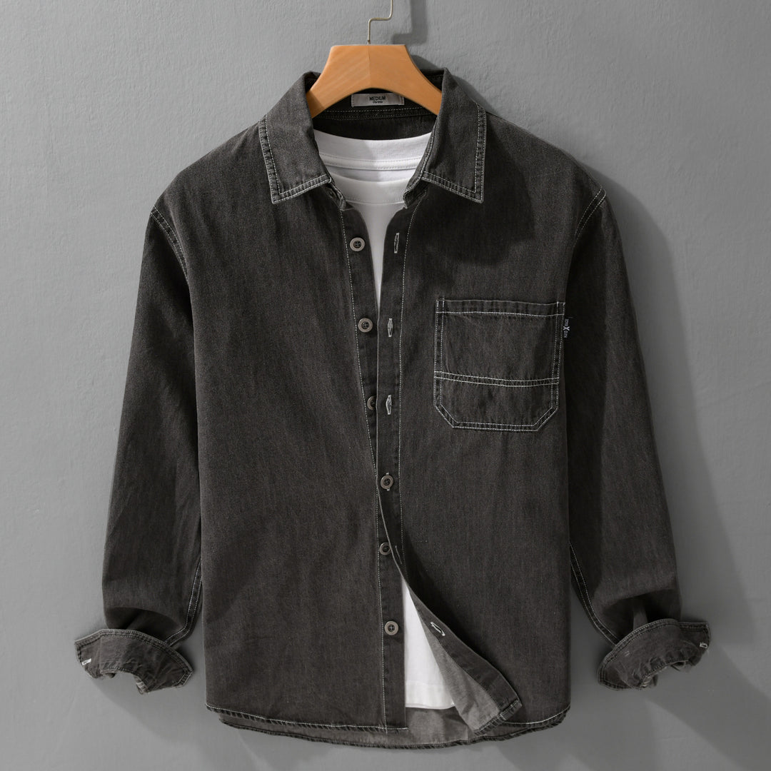 Herren Gewaschenes Denim-Overshirt im Workwear-Look mit Kontrastnähten Echoarchiv