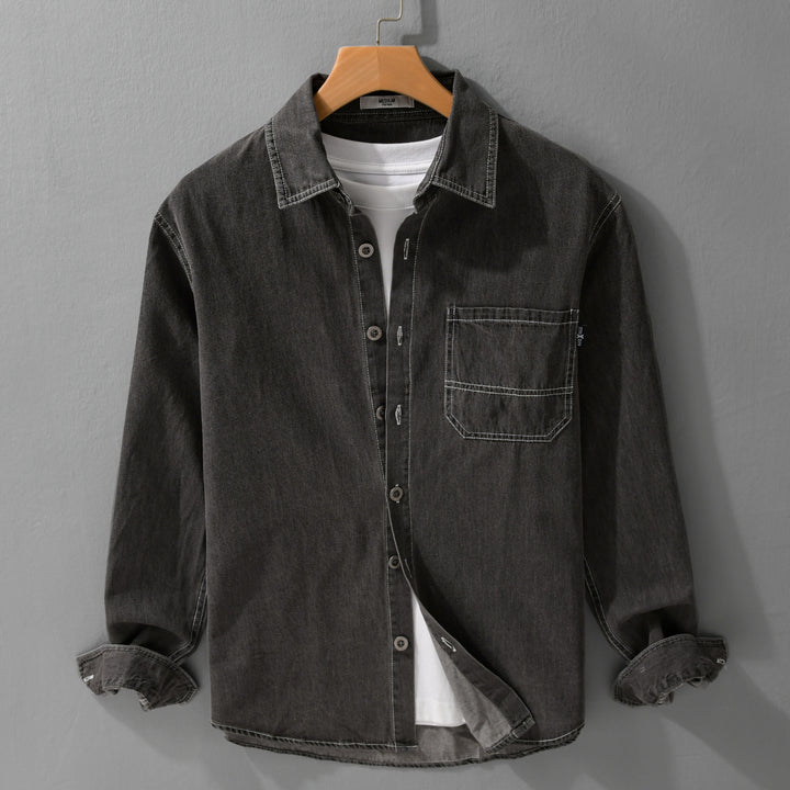 Herren Gewaschenes Denim-Overshirt im Workwear-Look mit Kontrastnähten Echoarchiv