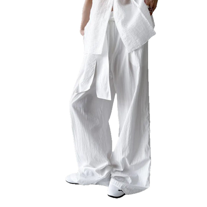 Damen nan Highwaist Leinenhose mit weitem Bein und dekorativem Bindegürtel Echo Archiv